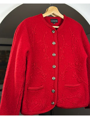 Chaqueta de lana roja bordada