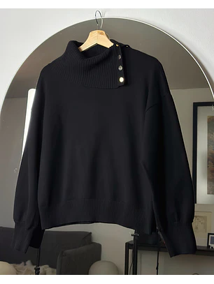 Chaleco negro cuello caído 
