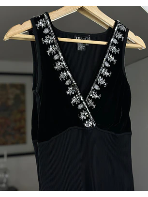 Top negro de plush de seda 