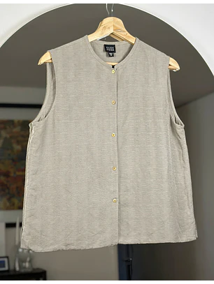 Top gris seda y lino