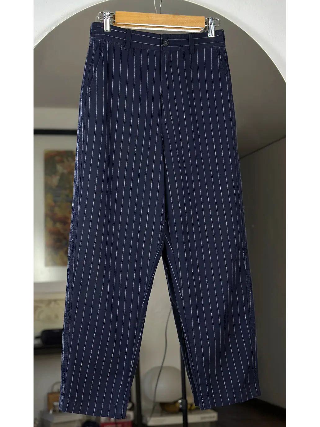 Pantalón azul rayado lino y algodón  1