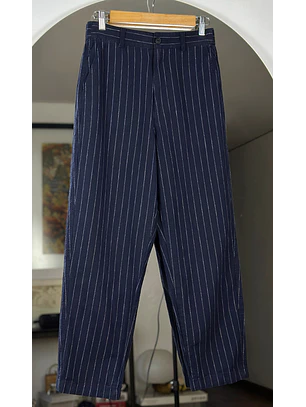 Pantalón azul rayado lino y algodón 