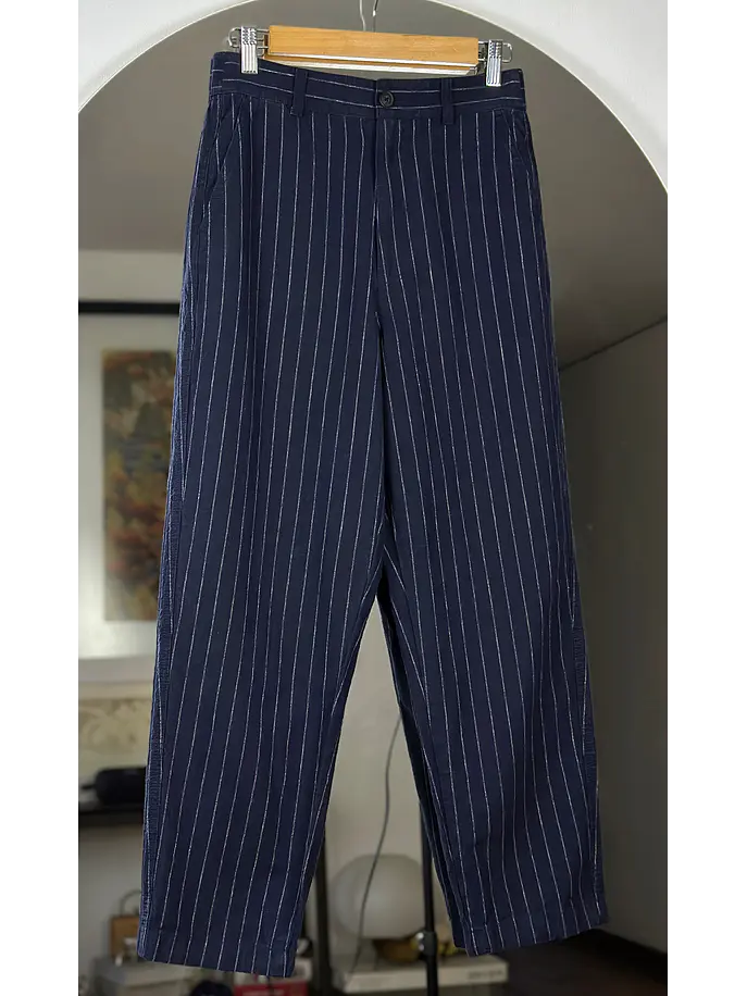 Pantalón azul rayado lino y algodón  1