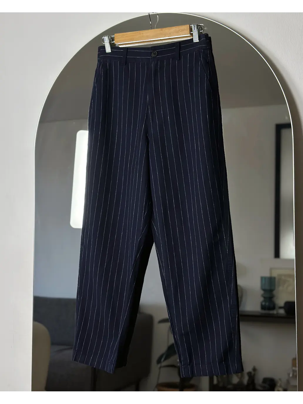 Pantalón azul rayado lino y algodón  2