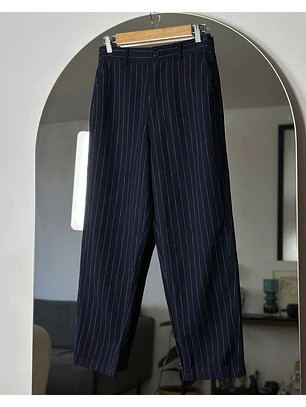 Pantalón azul rayado lino y algodón 