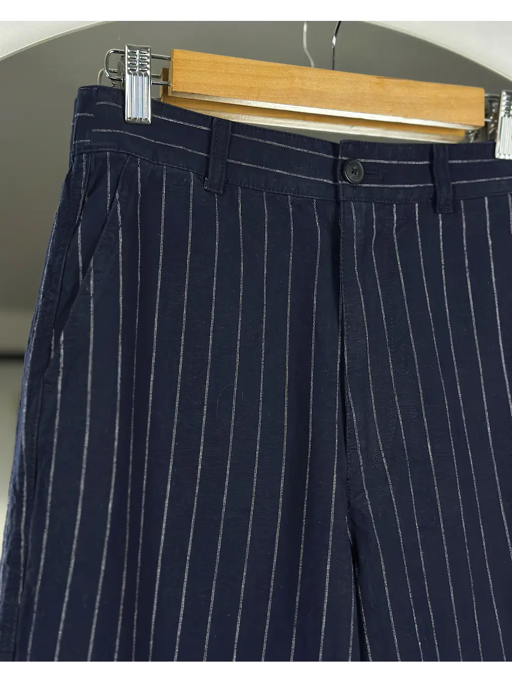 Pantalón azul rayado lino y algodón  3