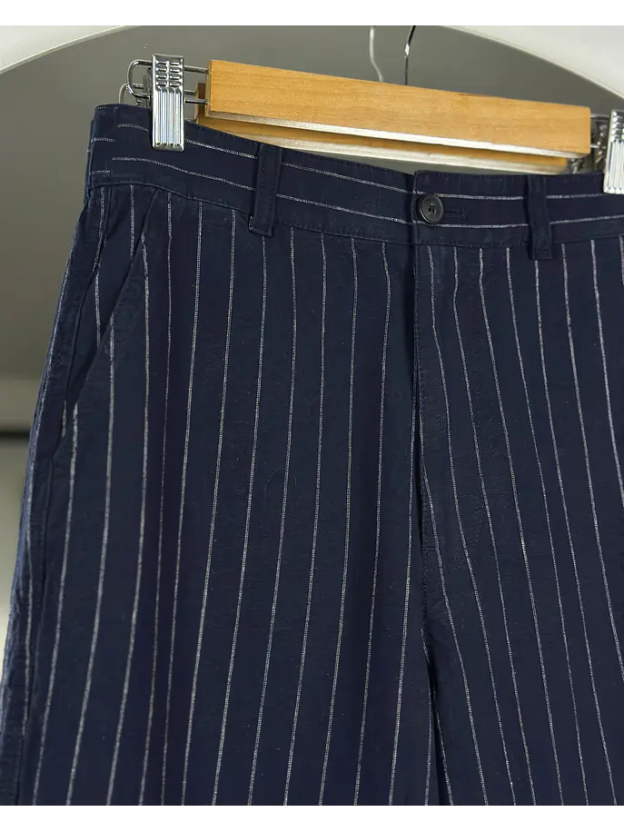 Pantalón azul rayado lino y algodón  3