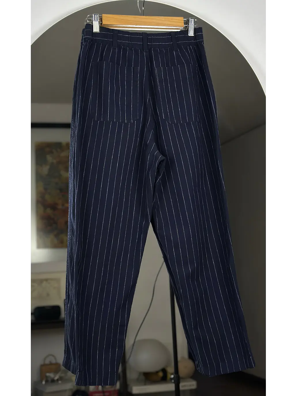 Pantalón azul rayado lino y algodón  4