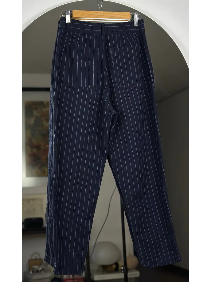 Pantalón azul rayado lino y algodón  4