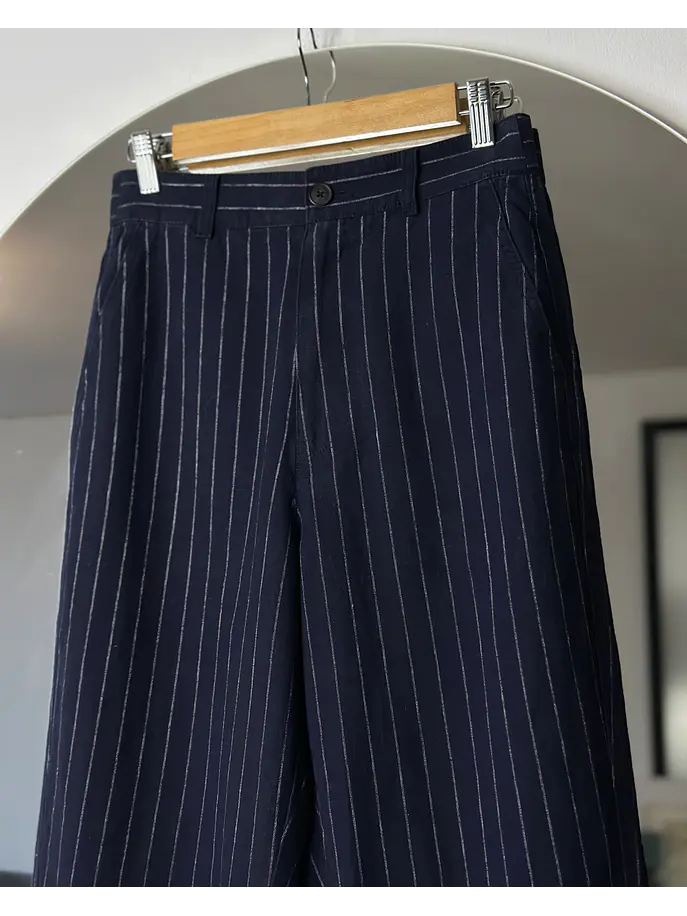 Pantalón azul rayado lino y algodón  5