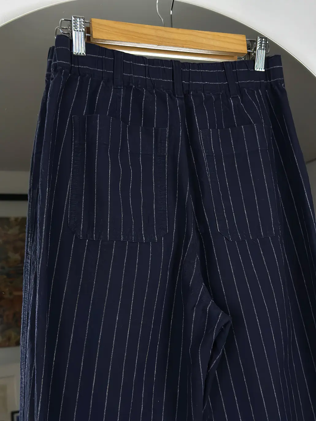 Pantalón azul rayado lino y algodón  6