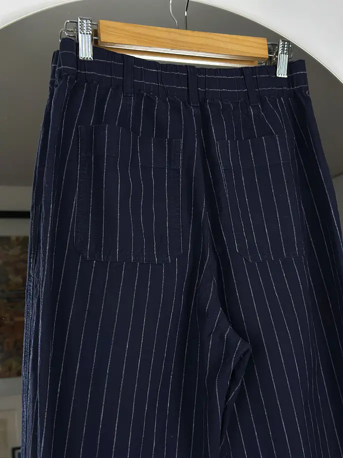 Pantalón azul rayado lino y algodón  6