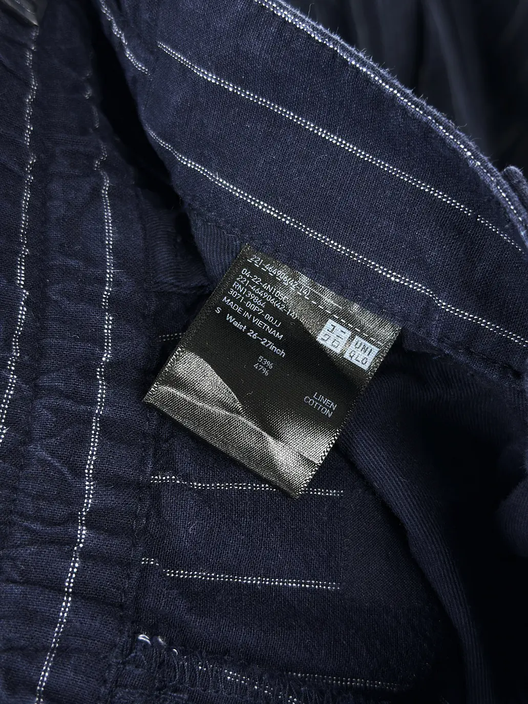 Pantalón azul rayado lino y algodón  7