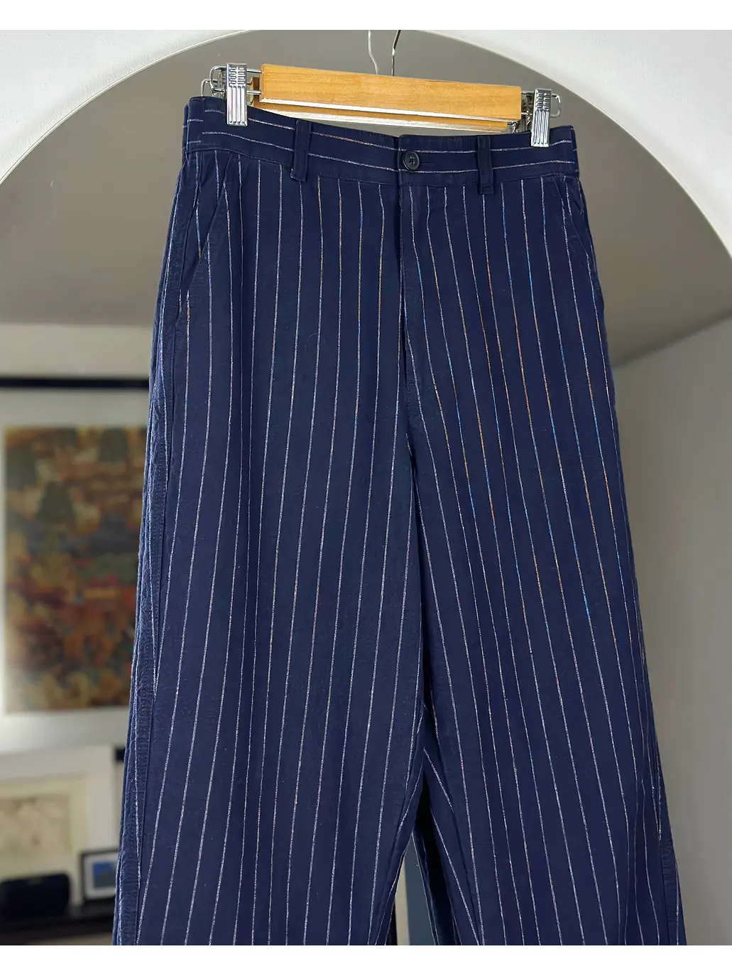 Pantalón azul rayado lino y algodón  8