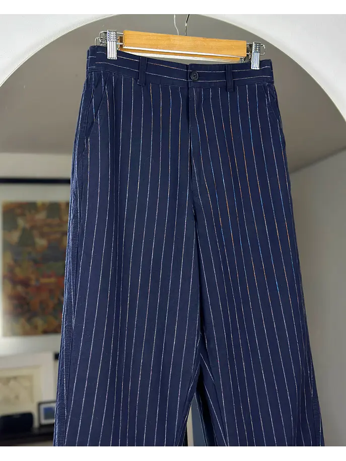 Pantalón azul rayado lino y algodón  8