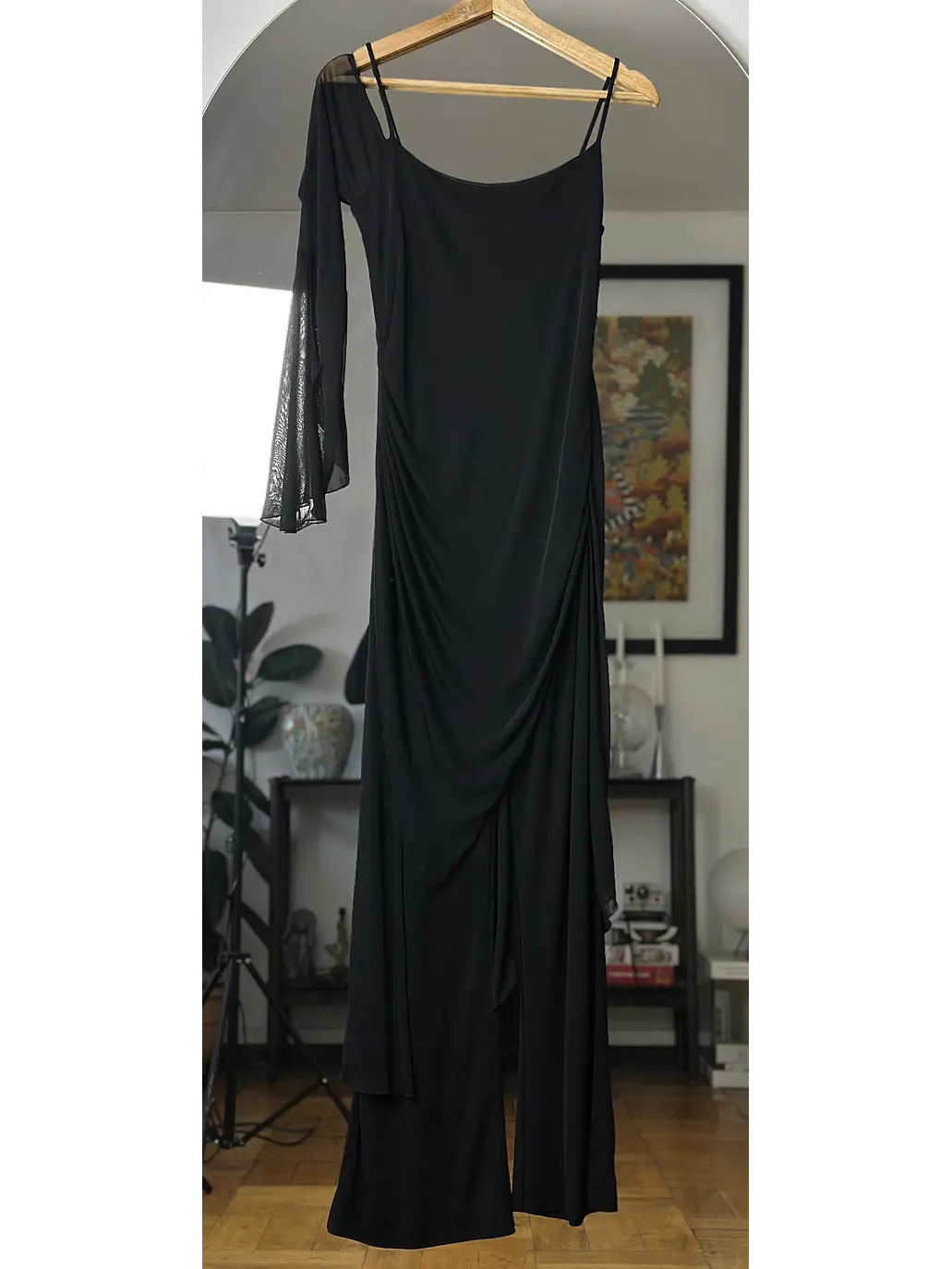 Enterito negro con mesh drapeado 1