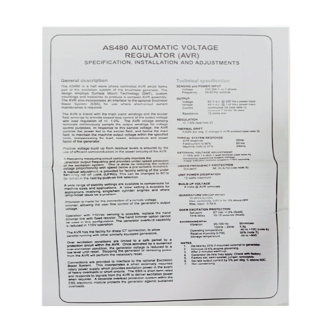 AS480 Tarjeta Reguladora de Voltaje AVR Tipo Stamford Genérica 5