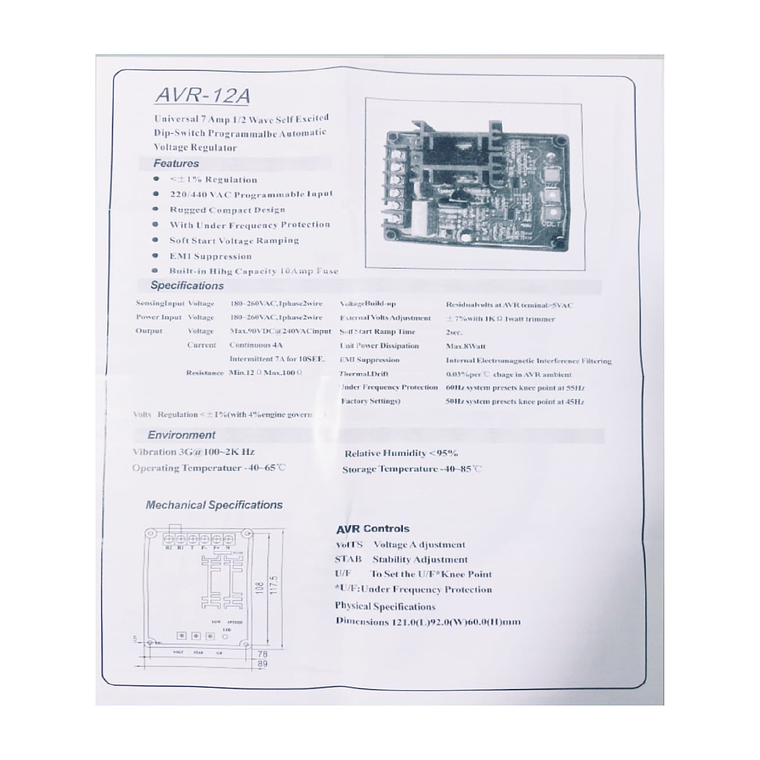 GAVR-12A Tarjeta Reguladora de Voltaje AVR Genérica 6