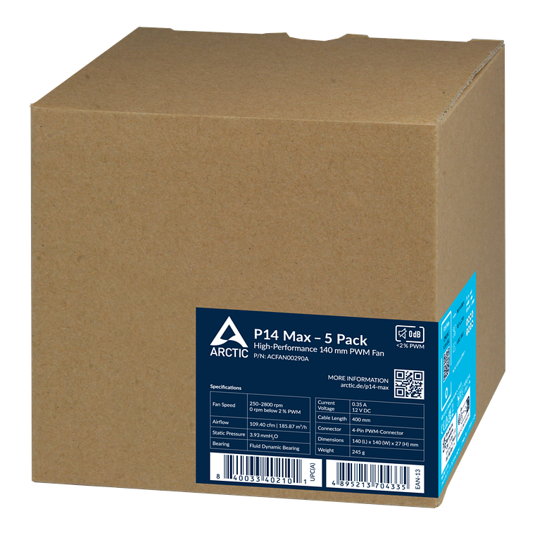 Ventiladores Arctic P14 Max PWM (Pack 5 unidades) 140mm 5