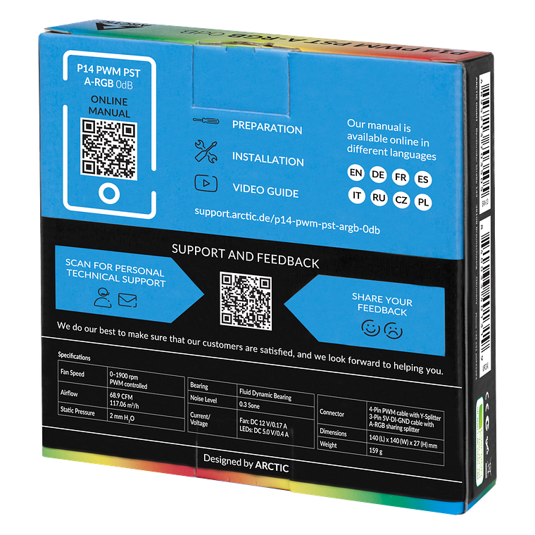 Ventilador Arctic P14 PWM PST A-RGB 140mm 5