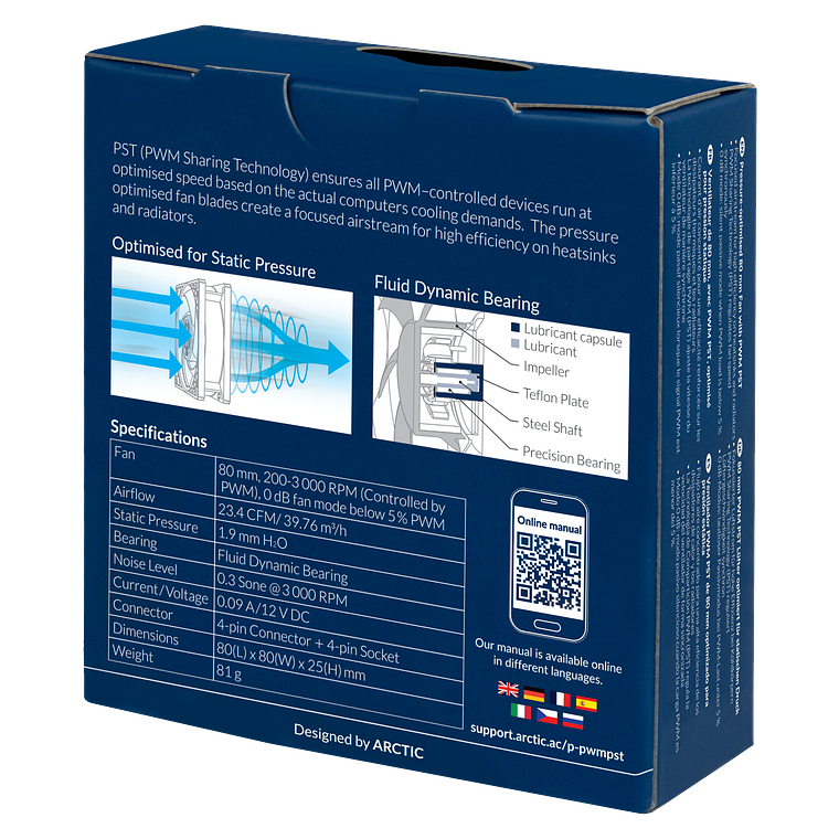 Ventilador Arctic P8 PWM PST 80mm 7