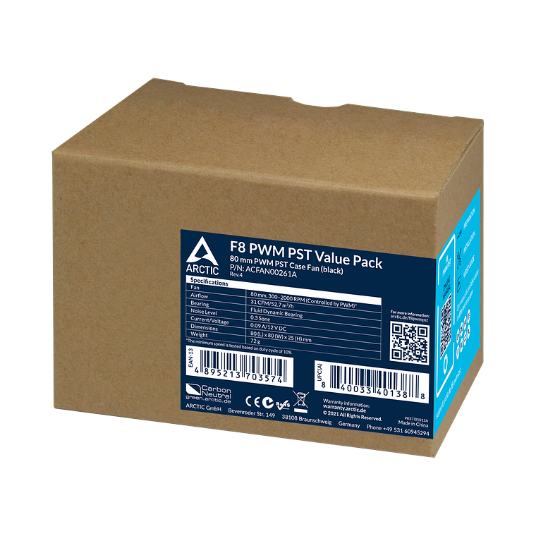 Ventiladores Arctic P8 PWM PST (Pack 5 unidades) 80mm 3