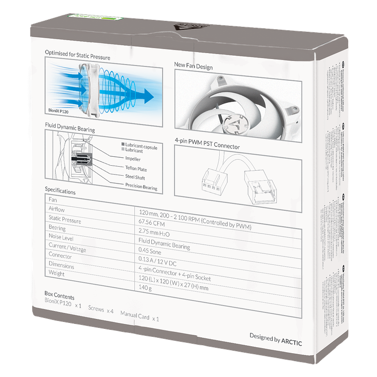 Ventilador Arctic BIONIX P120 PWM PST Blanco 120mm 3