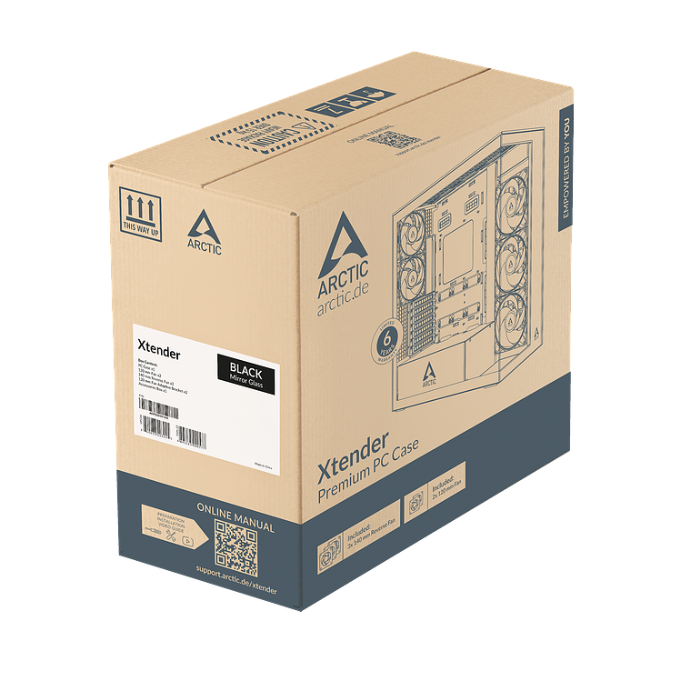 Gabinete Arctic Xtender Vidrio Negro Templado Incluye 5 Ventiladores Pre instalados 8