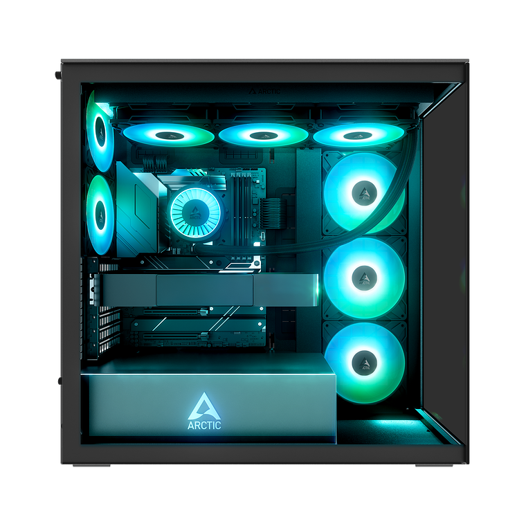 Gabinete Arctic Xtender Vidrio Negro Templado Incluye 5 Ventiladores Pre instalados 2