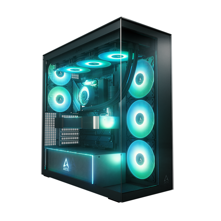 Gabinete Arctic Xtender Vidrio Negro Templado Incluye 5 Ventiladores Pre instalados 1