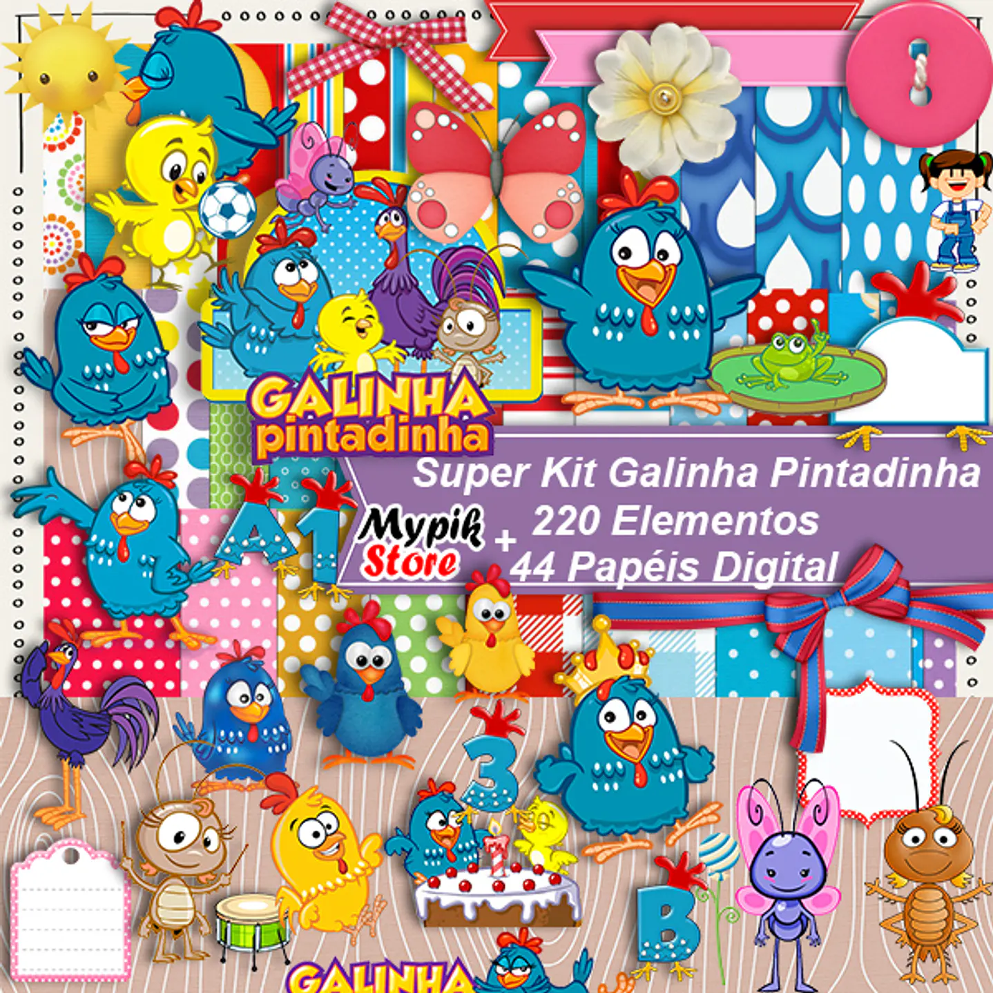Kit digital Pintadinha de pollo para souvenirs y personalizado 1