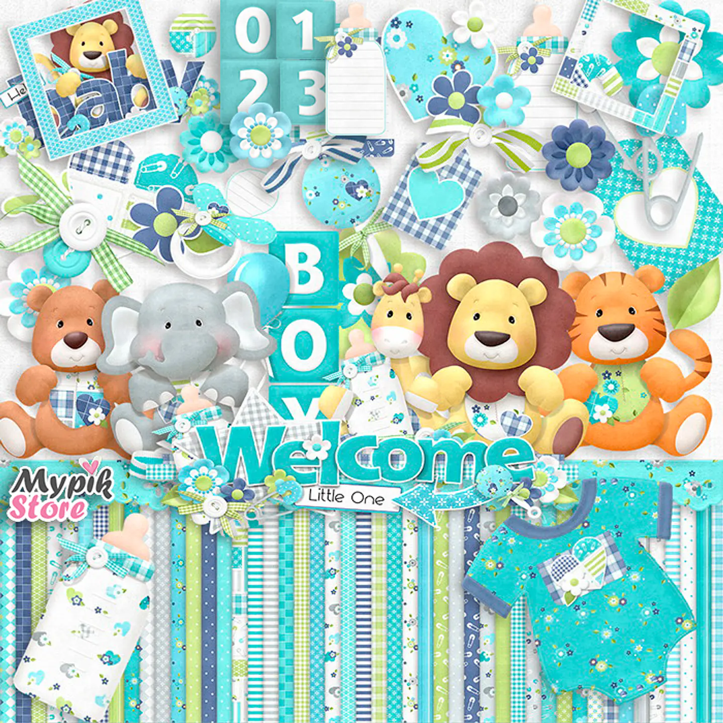 Kit Papeles Digitales Baby Shower Niño Azul 1