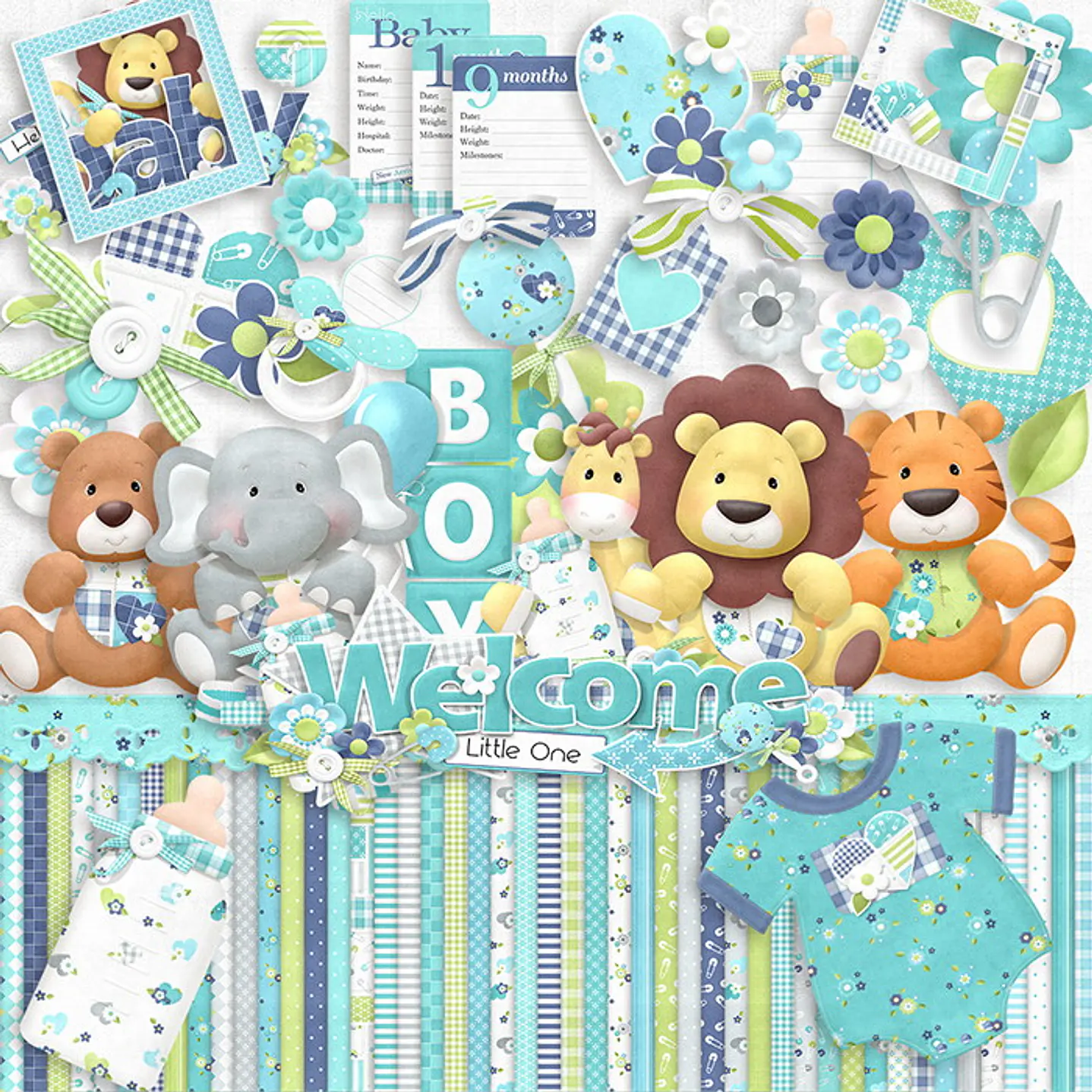 Kit Papeles Digitales Baby Shower Niño Azul 2