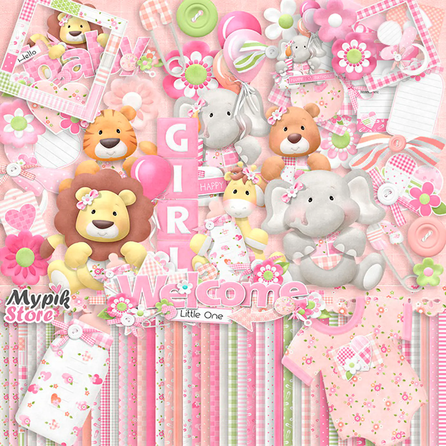 Kit Papeles Digitales Baby Shower Niña Rosa 1