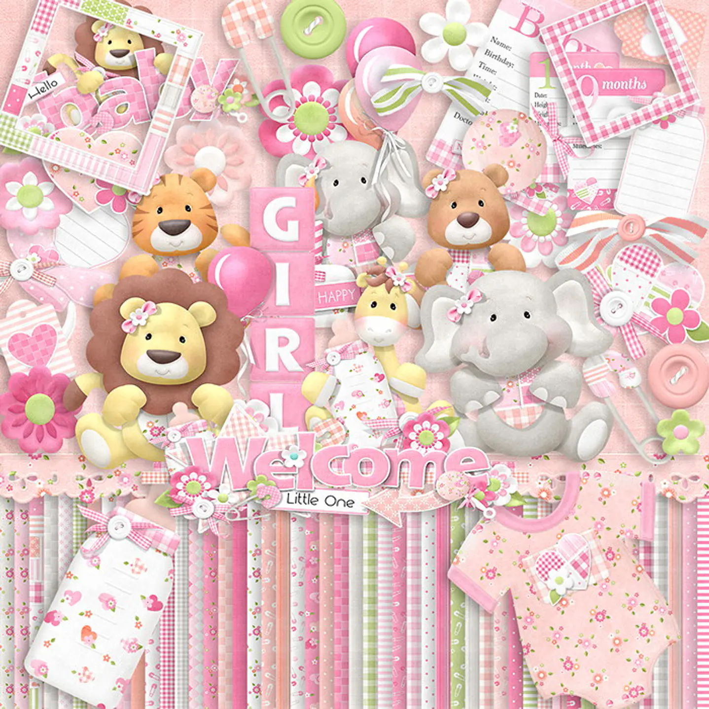 Kit Papeles Digitales Baby Shower Niña Rosa 2