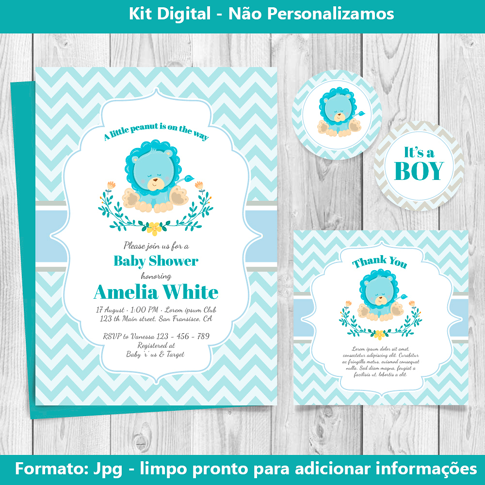 Kit digital azul Baby Shower editable para imprimir