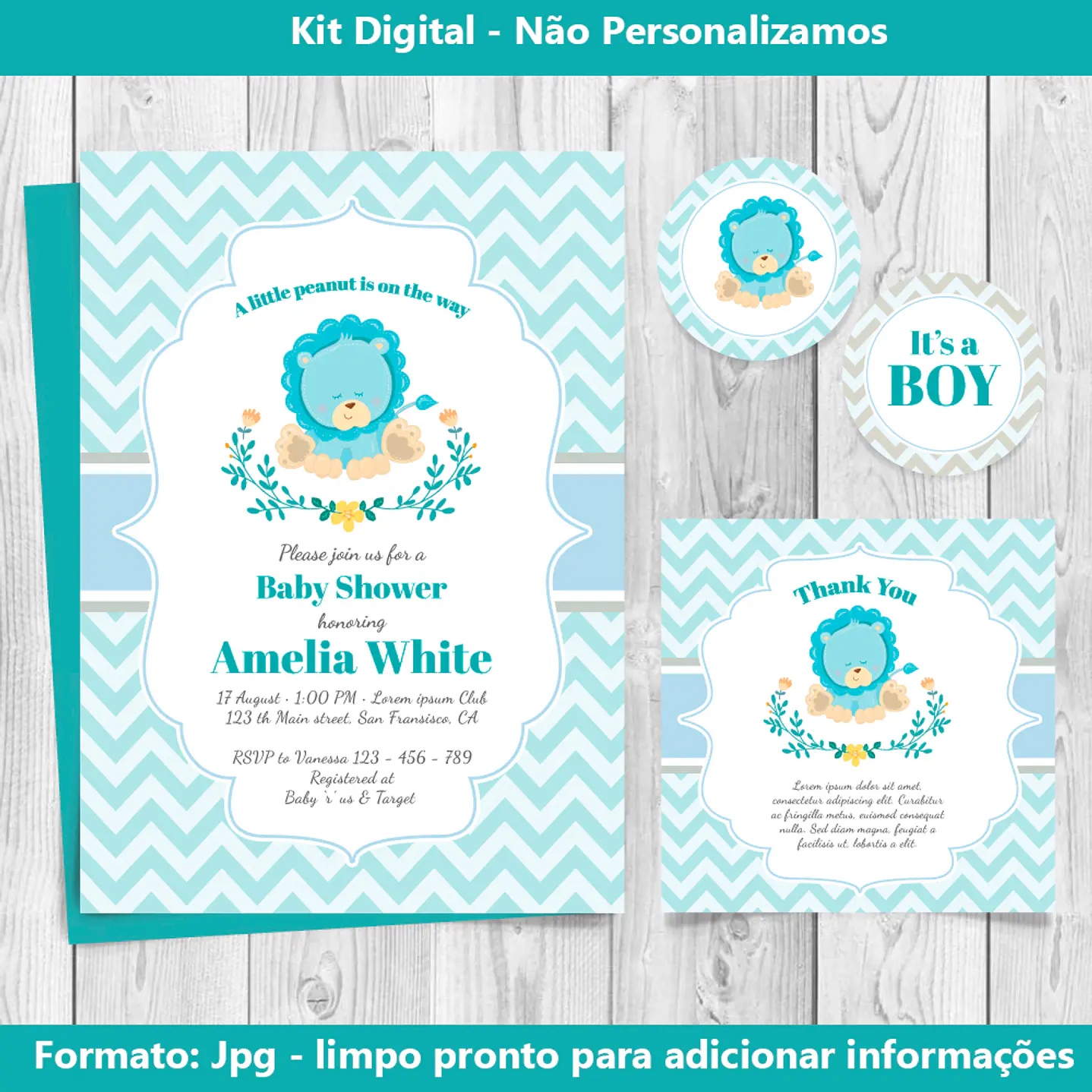 Kit digital azul Baby Shower editable para imprimir 1