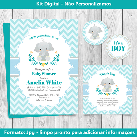 Digital Baby Blue Elephant Baby Kit - Editable para imprimir