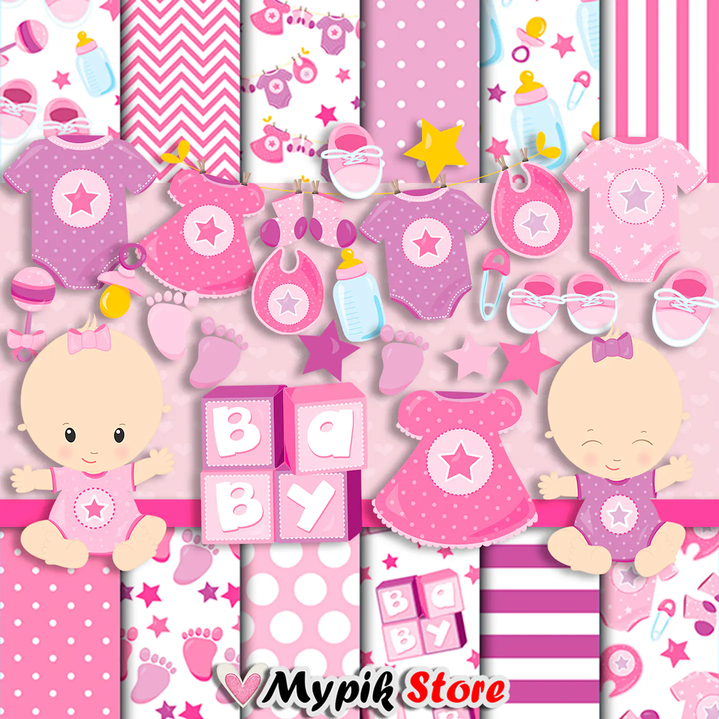 Kit Digital Chá de Bebê Rosa - Menina  1