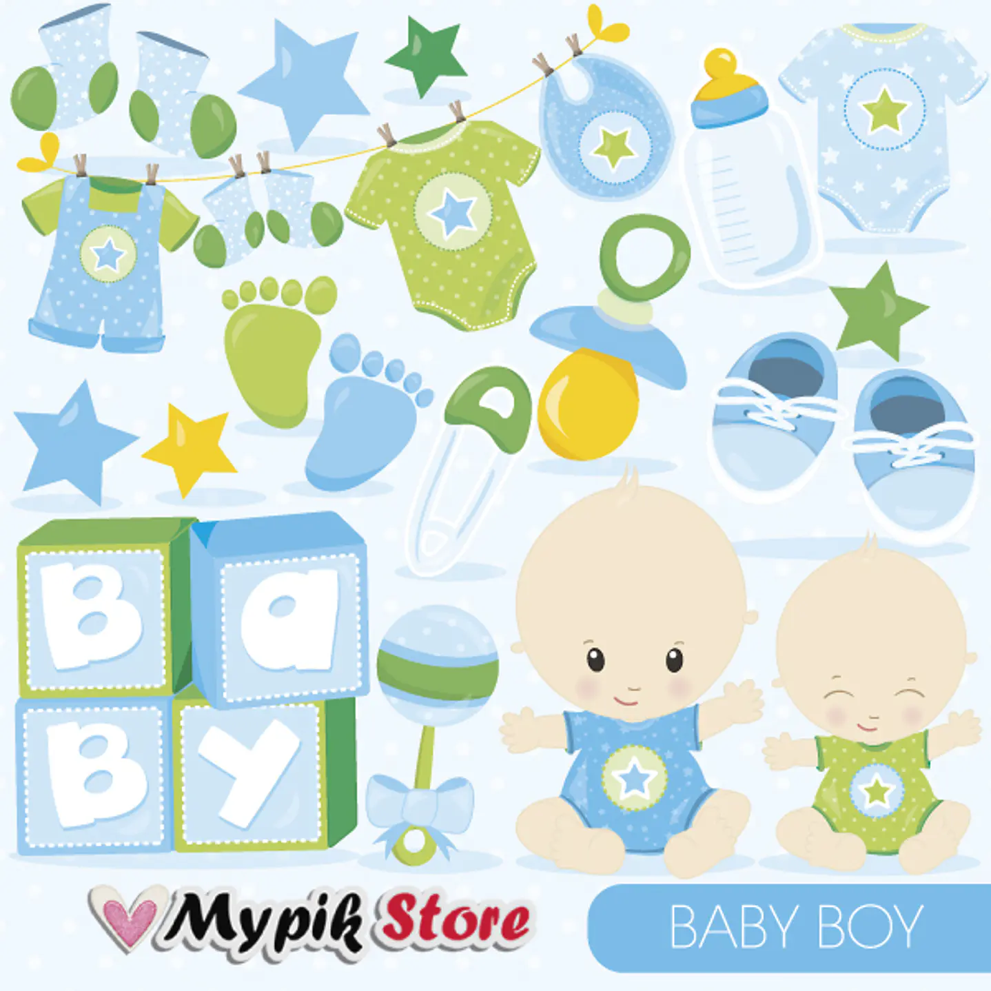 Kit de Baby Shower Digital Azul - Niño 2