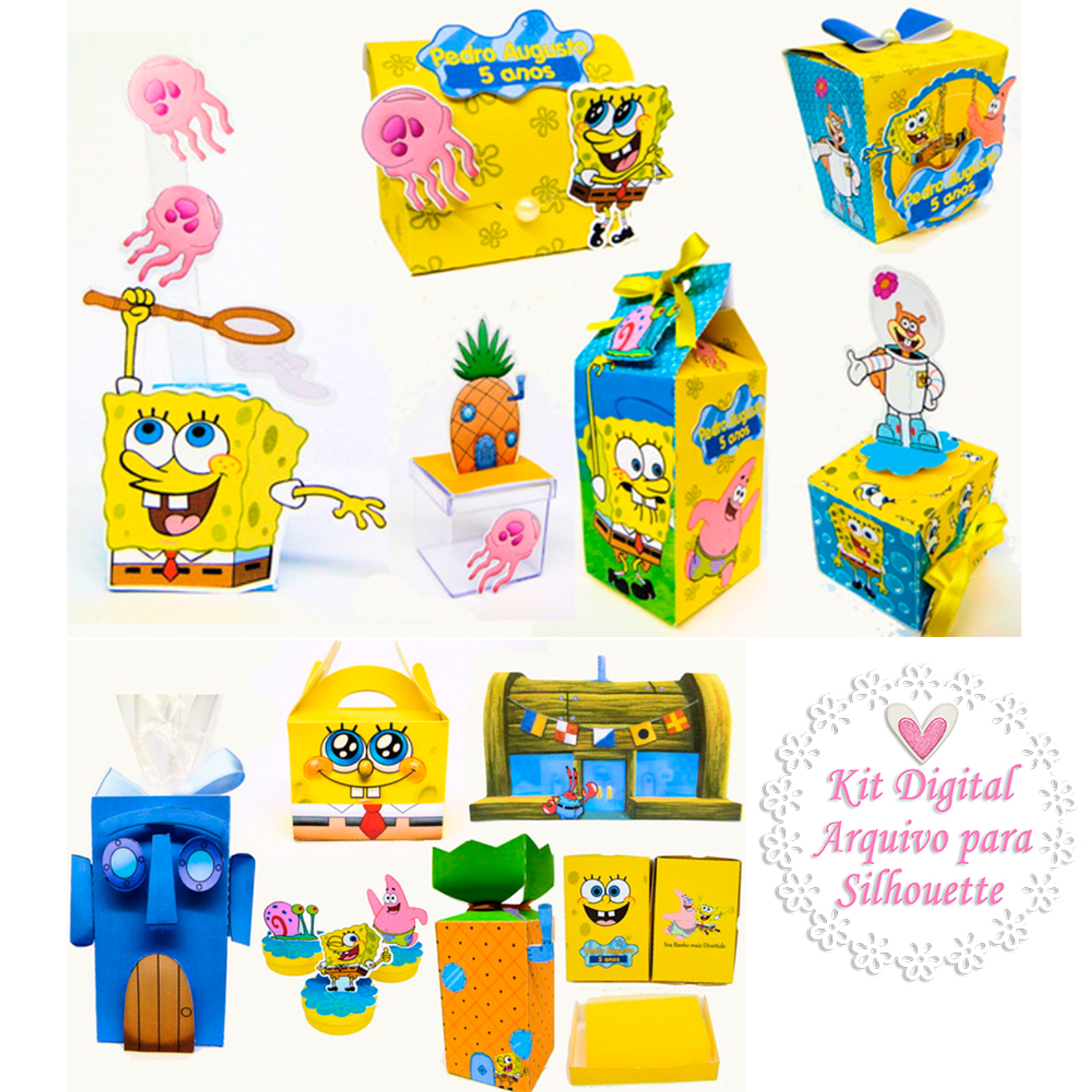 Kit Digital Festa Pronta Bob Esponja -  Arquivo de Corte Silhouette