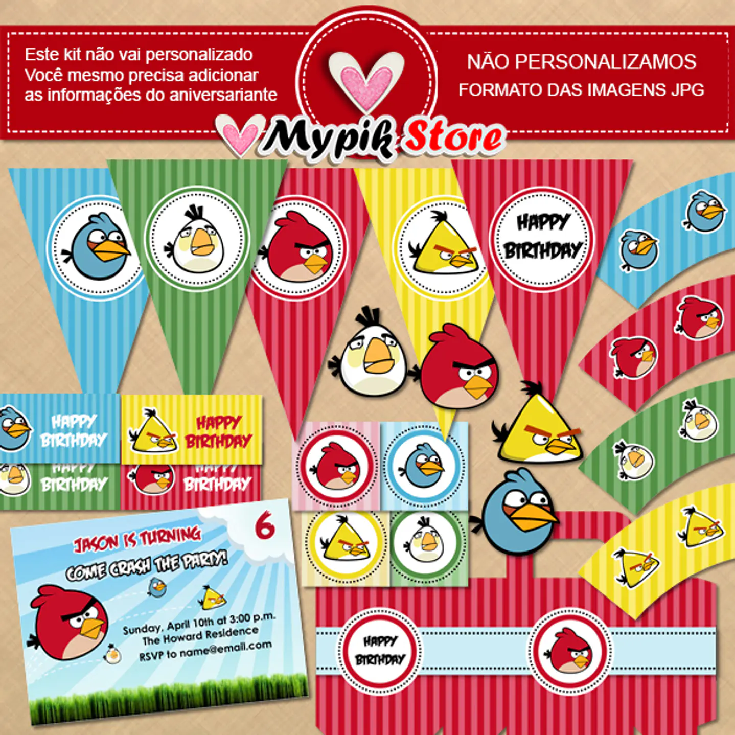 Kit digital de cumpleaños Angry Birds para Imprimir 1