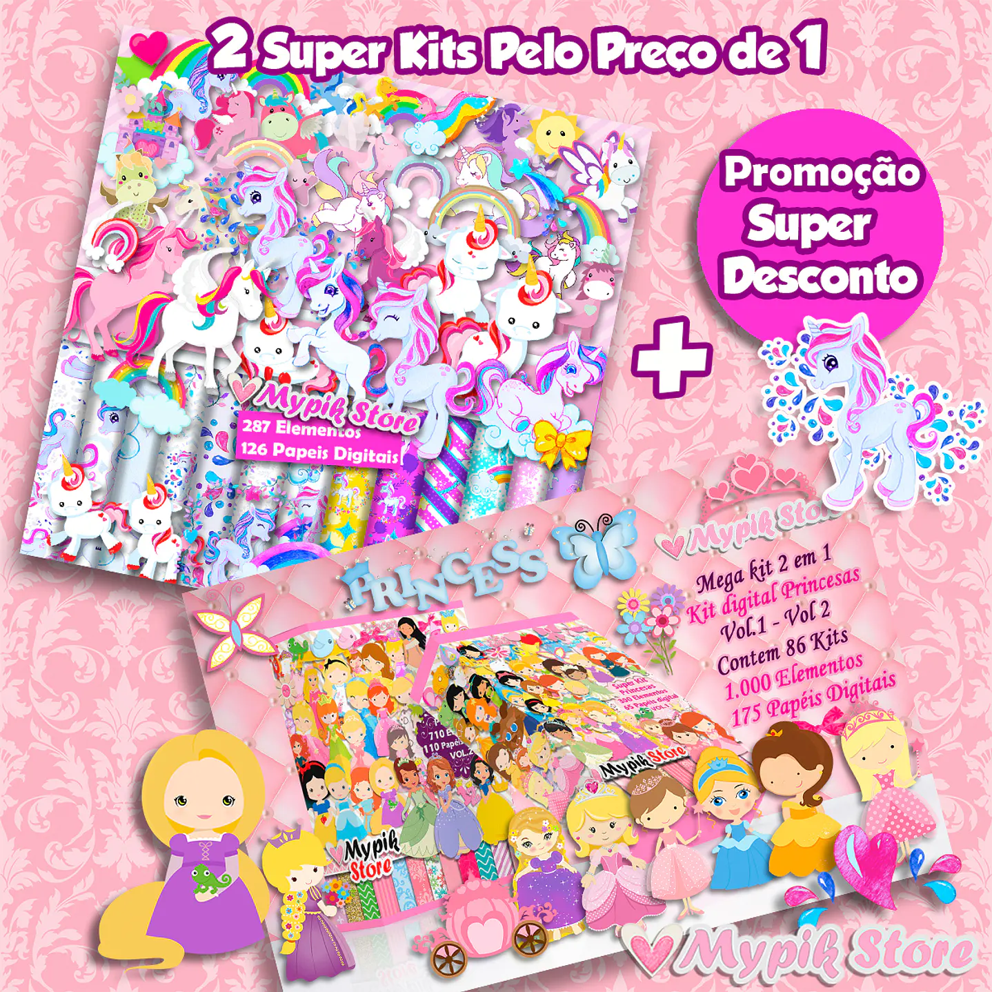 Paquete con 2 Super Kits Digitales - Unicornios y Princesas 1