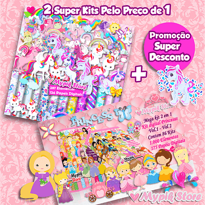 Pack de 2 súper kits digitales: unicornios y princesas