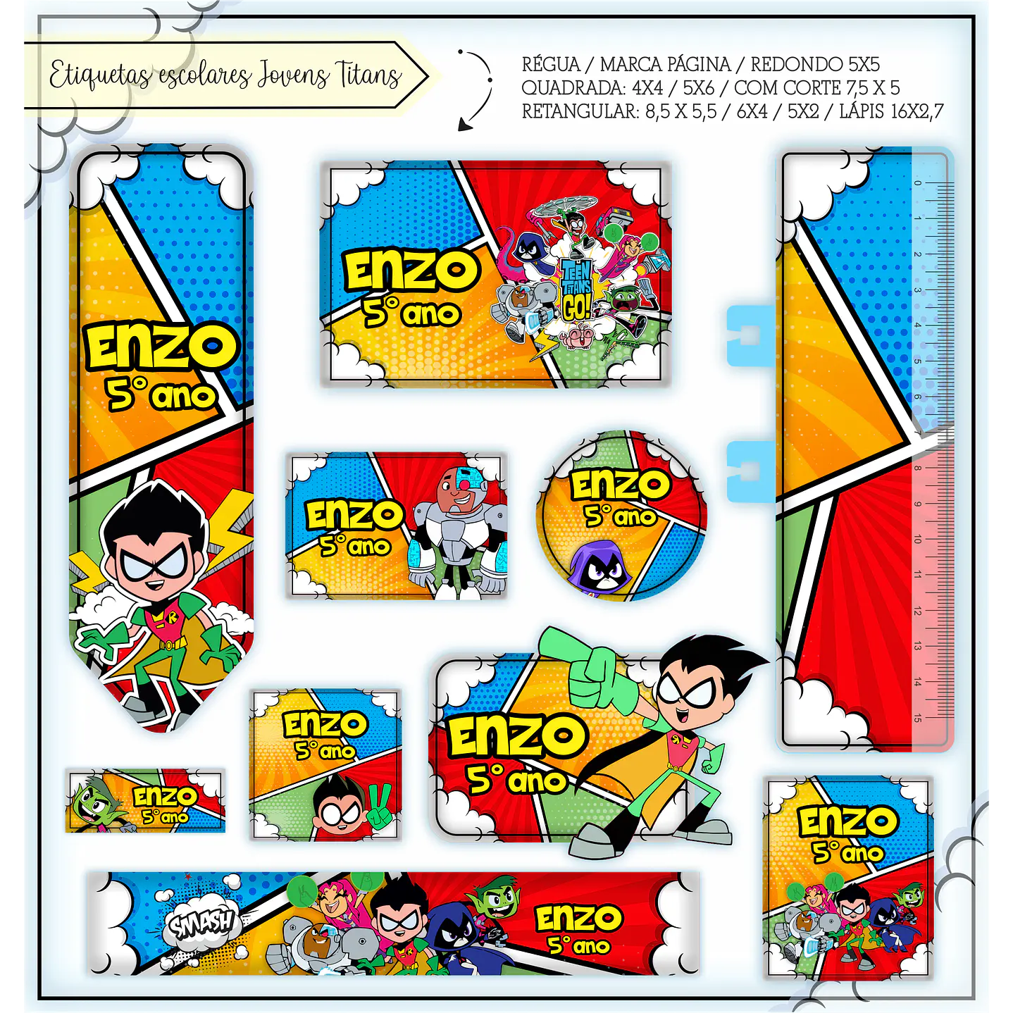 Cut File Etiqueta escolar Los Jóvenes Titanes 1