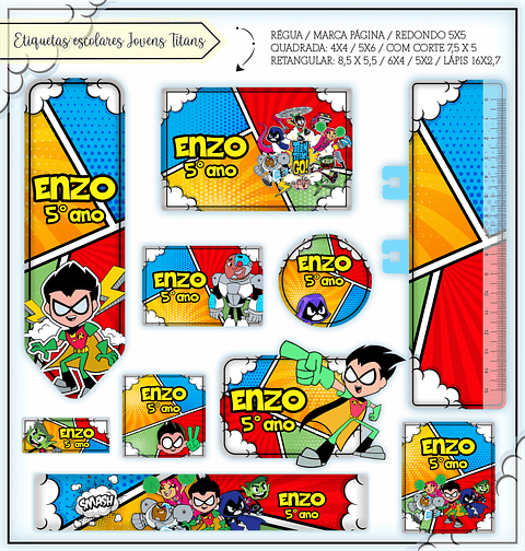 Arquivo de Corte Etiqueta Escolar Os Jovens Titãs