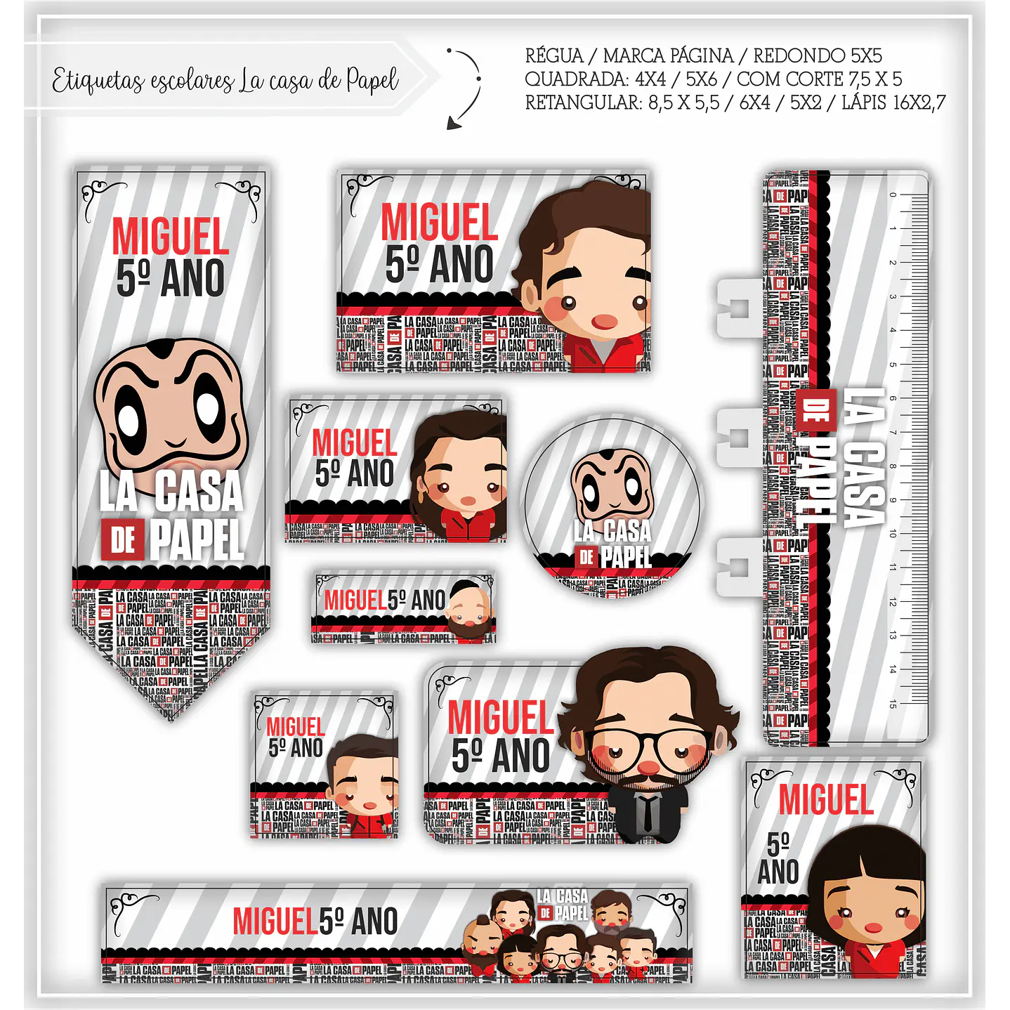 Cortar Archivo Etiqueta Escolar La Casa de Papel 1