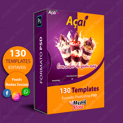 Pack 130 Artes Redes Sociales Açai Photoshop