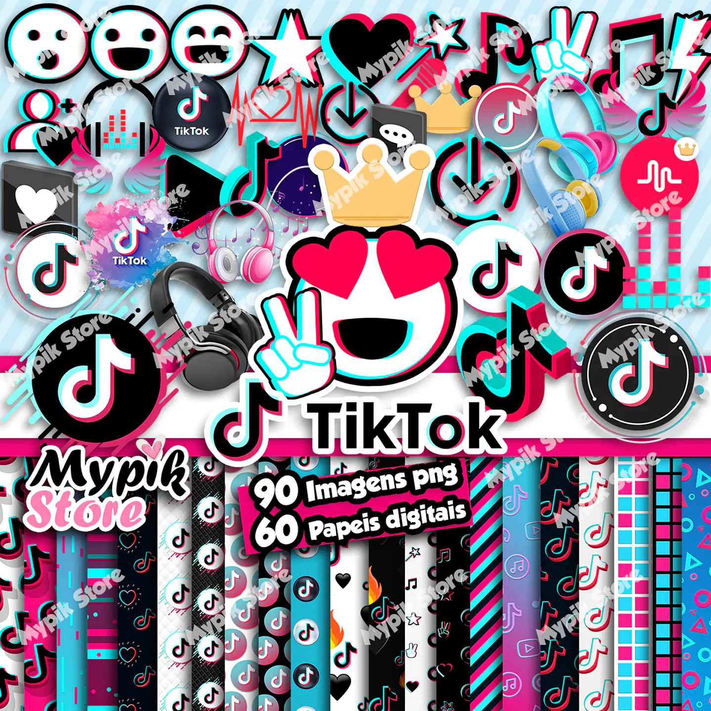 TikTok Digital Kit Imágenes PNG y Papeles Digitales 1