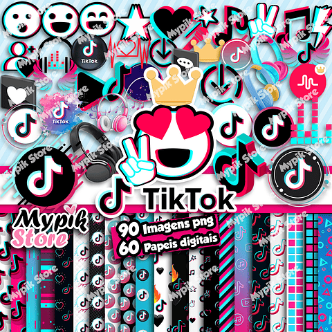 TikTok Digital Kit Imágenes PNG y Papeles Digitales